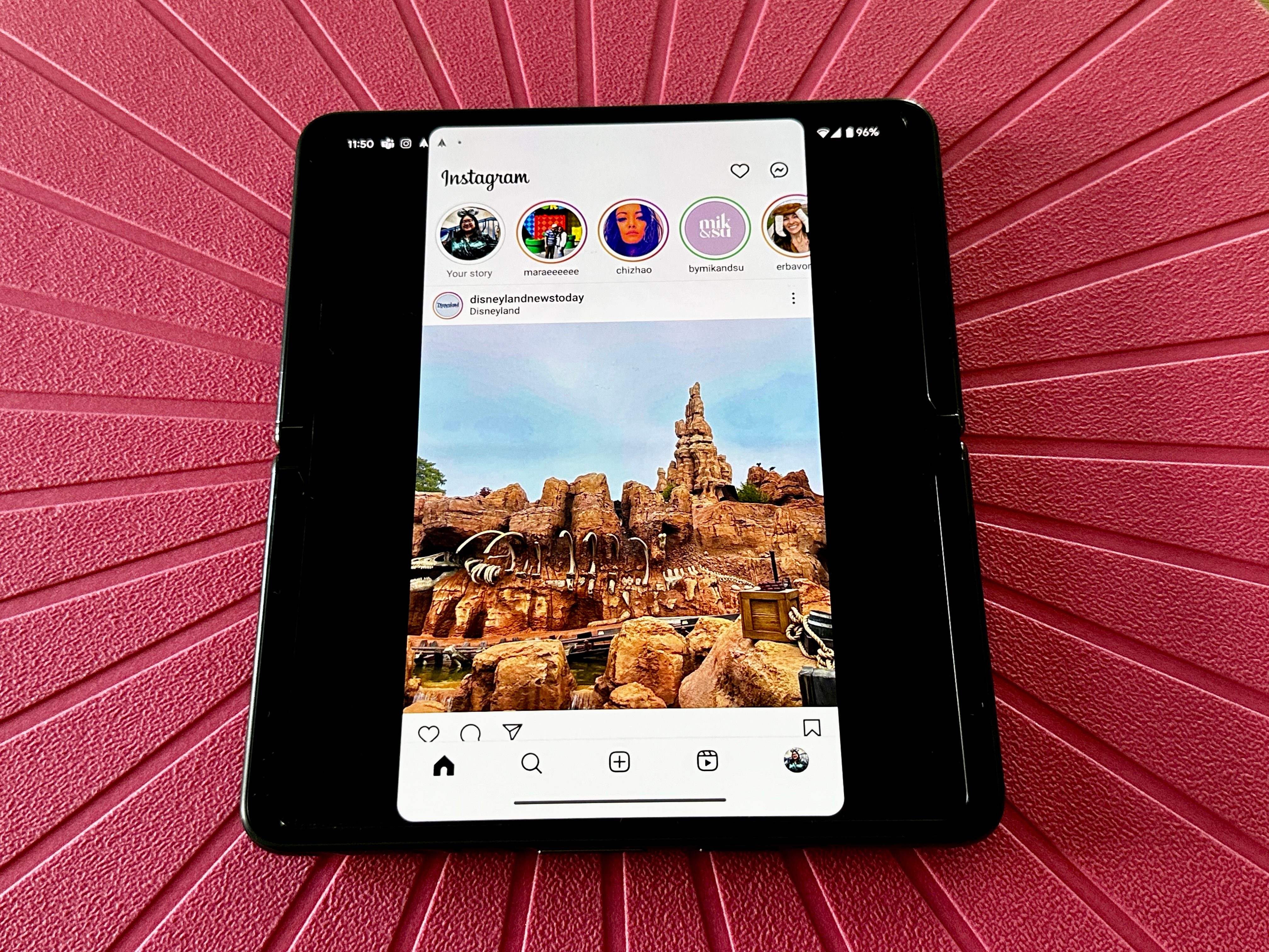 Google Pixel Fold in Obsidian inner display with Instagram.