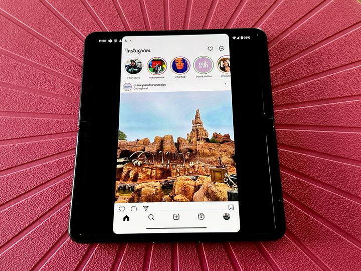 Google Pixel Fold in Obsidian inner display with Instagram.