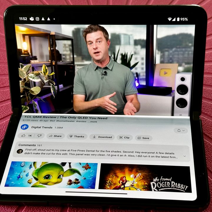 Google Pixel Fold in Obsidian tabletop mode for YouTube.