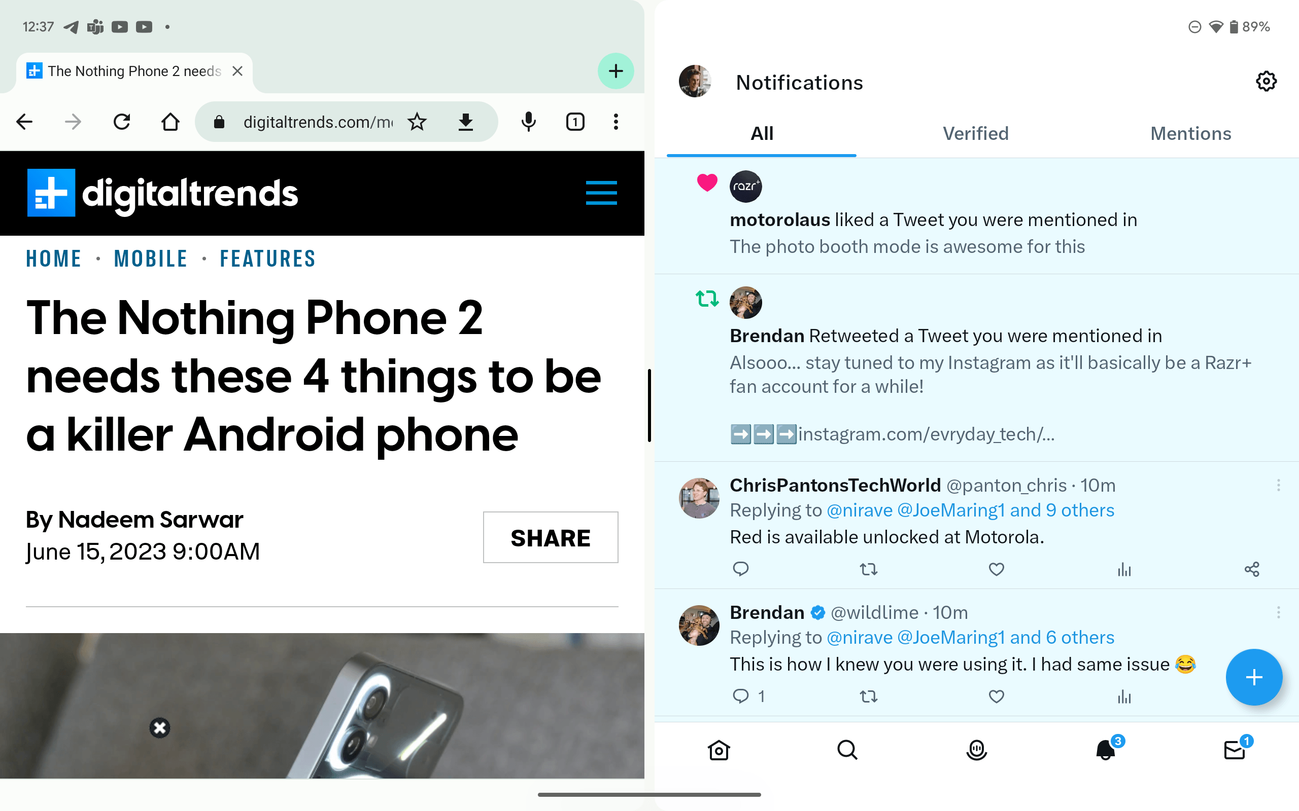 Using split-screen multitasking on the Google Pixel Tablet.