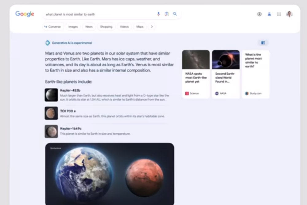 Google SGE search tool.