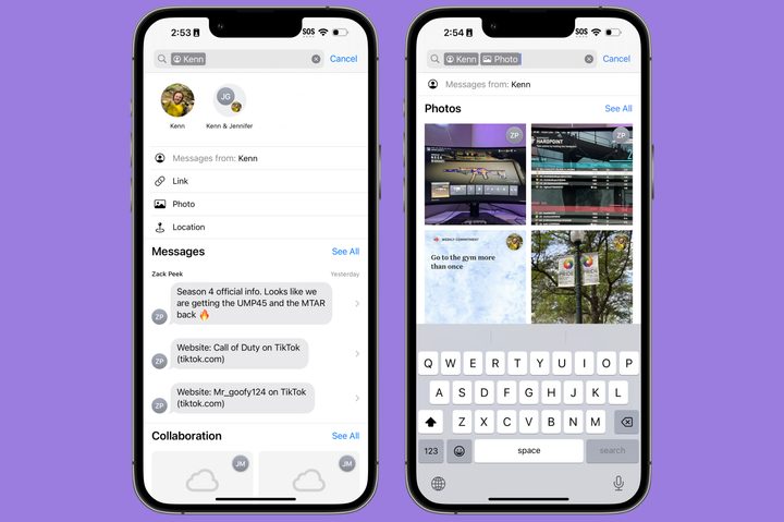 iMessage search filters in iOS 17.