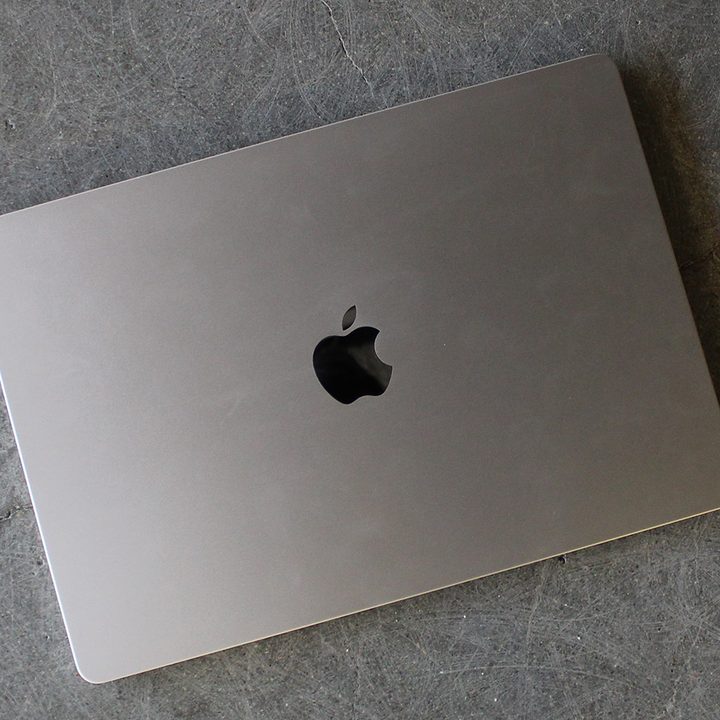 The lid of Apple's 15-inch MacBook Air seem from above.