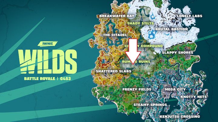 Chapter 4 Season 3 map showing the location of Wildguard Relik