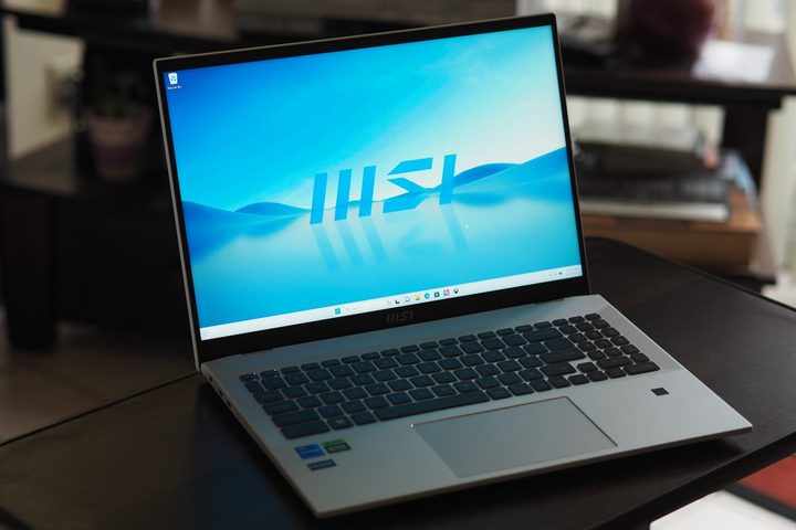 MSI Prestige 16 Studio front angled view showing display and keyboard deck.