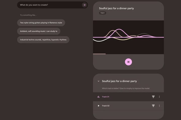 MusicLM prompt page.