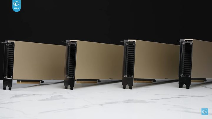 Four Nvidia H100 HPC GPUs side by side.