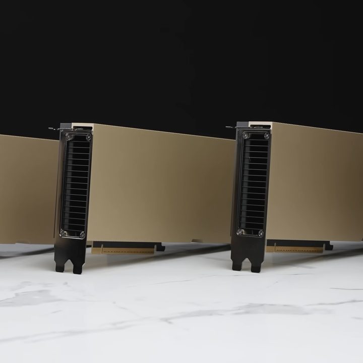 Four Nvidia H100 HPC GPUs side by side.