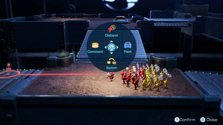 A menu in Pikmin 4 shows different commands.