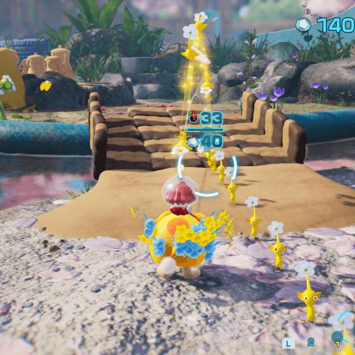 Yellow Pikmin build a bridge in Pikmin 4.
