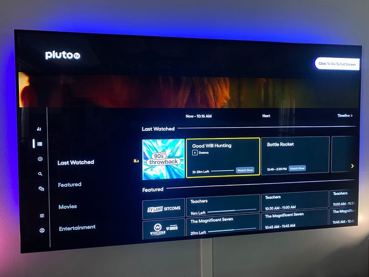 The guide on Pluto TV.