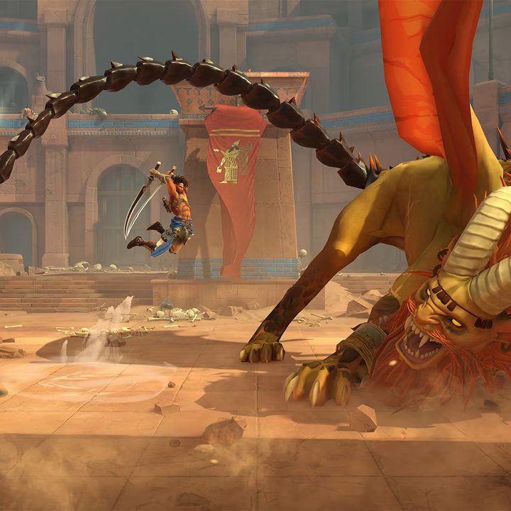 Sargon attacks a boss in Prince of Persia: The Lost Crown.