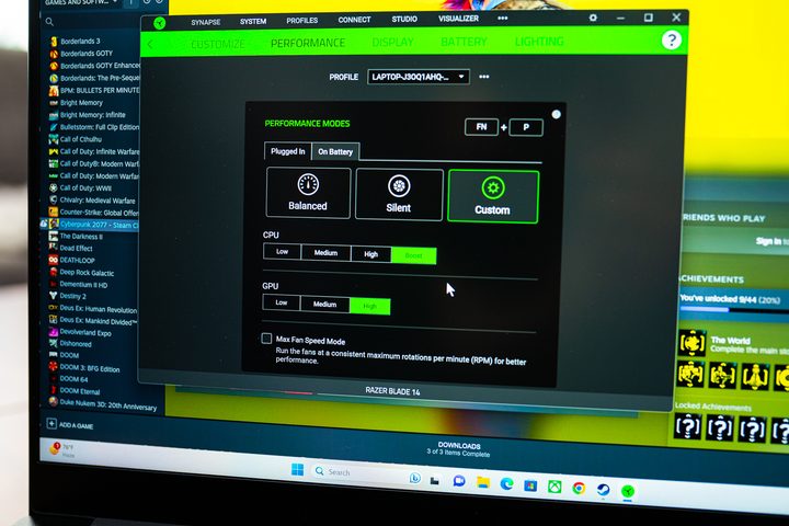 Razer battery life settings on the Blade 14.
