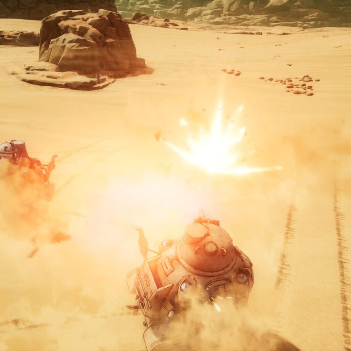 Tanks fire at one another in Sand Land.