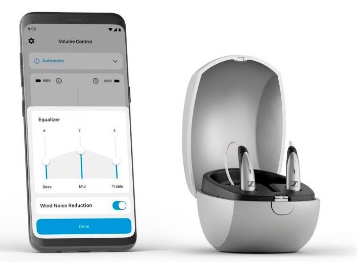 Sennheiser All-Day Clear Slim OTC hearing aids.