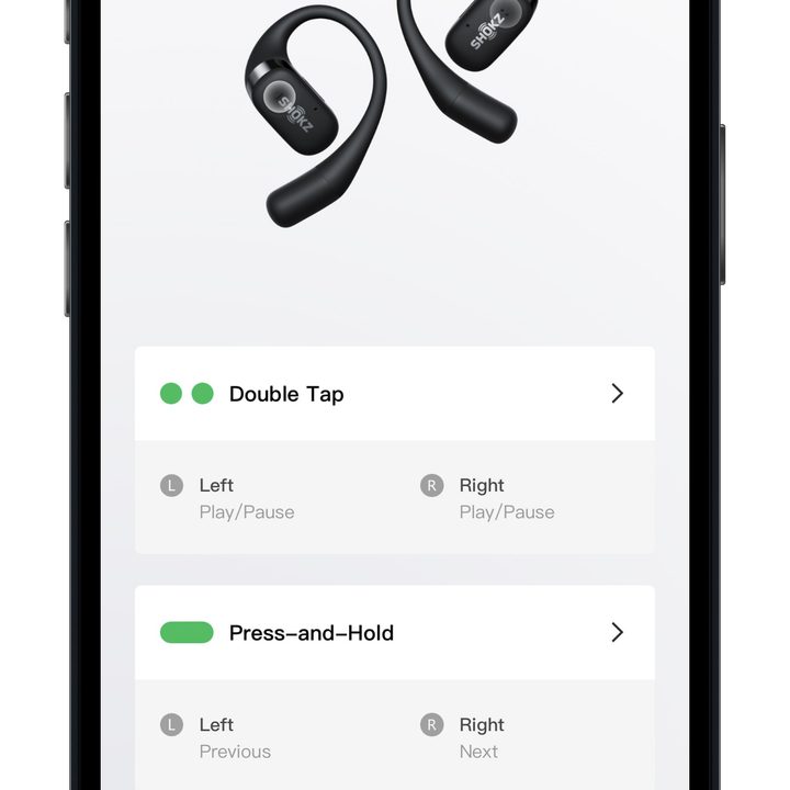 Shokz OpenFit app (iOS) custom control screen.