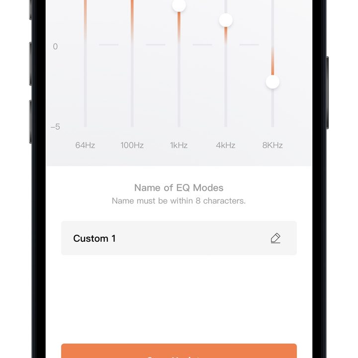 Shokz OpenFit app (iOS) custom EQ screen.