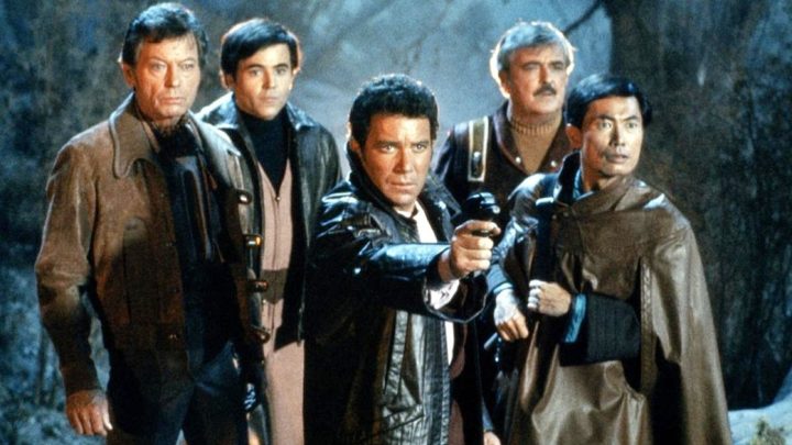 Kirk aims his gun in Star Trek III: The Search for Spock.