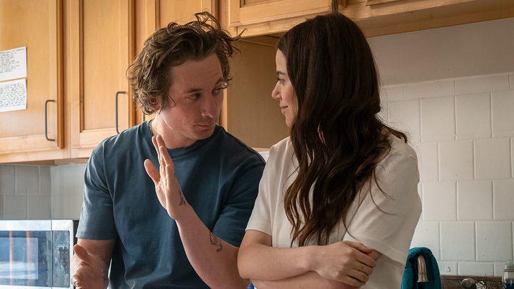 Carmy and Claire standing in his kitchen in a scene from The Bear season 2.