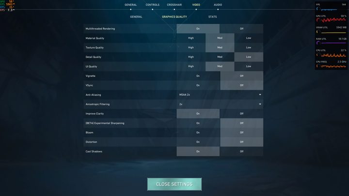 Valorant ideal graphics settings.