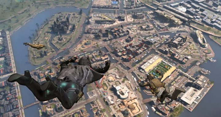 Landing on the Vondel map in Warzone.