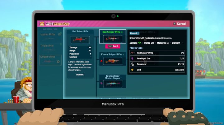 A computer showing the red sniper upgrades.