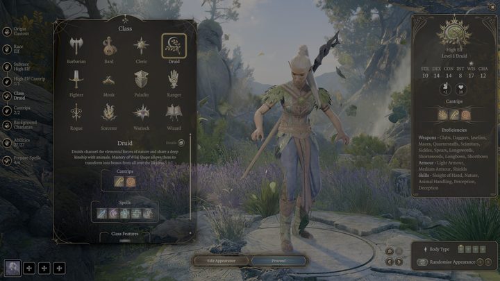 An elf druid in Baldur's Gate 3.