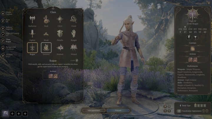 An elf warlock class in Baldur's Gate 3.
