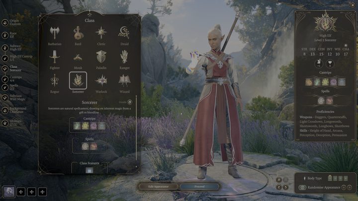 An elf sorcerer class in Baldur's Gate 3.