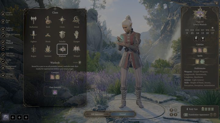 An elf warlock class in Baldur's Gate 3.