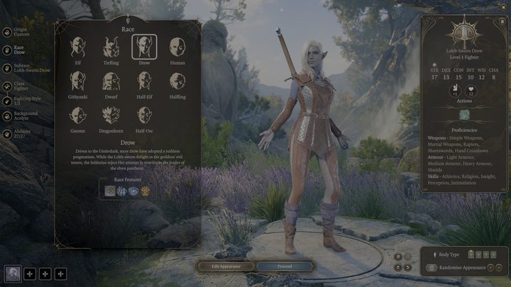 A half-elf in Baldur's Gate 3.