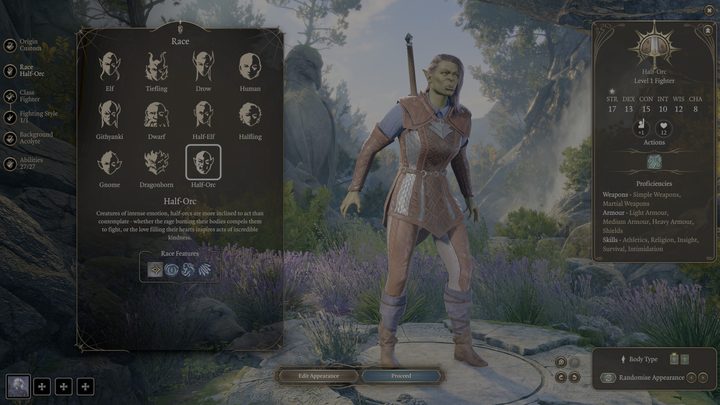 A half-orc in Baldur's Gate 3.