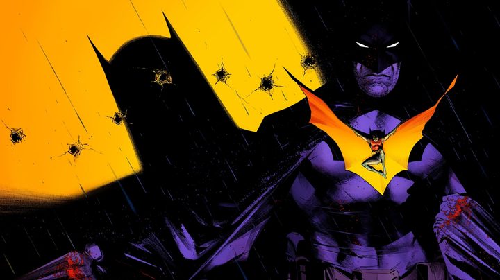 Batman with Tim Drake as Robin in the foreground for Failsafe cover art.