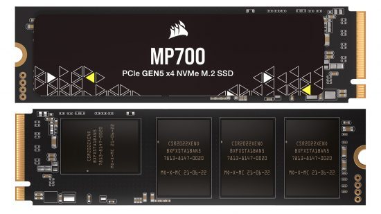 A press photo of the Corsair MP700 PCIe 5.0 SSD.