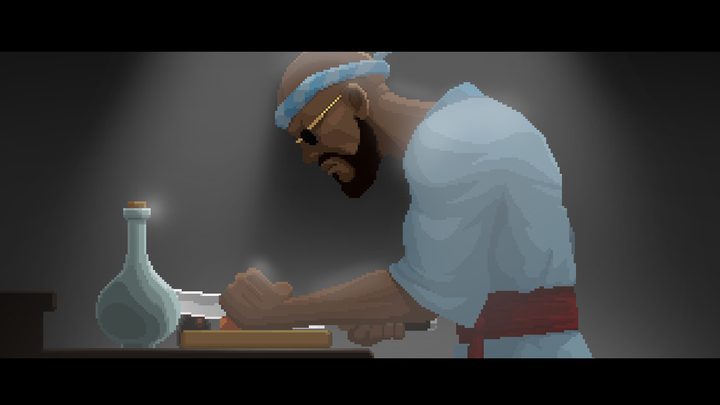 A sushi chef cutting fish on a board.
