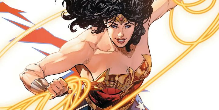 Wonder Woman runs to fight in a DC comic book.