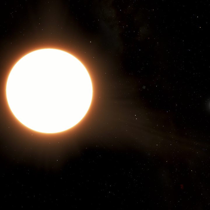 An artist impression of exoplanet LTT9779b orbiting its host star.
