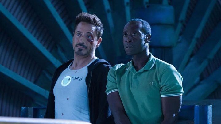 Robert Doweny Jr. and Don Cheadle in Iron Man 3.