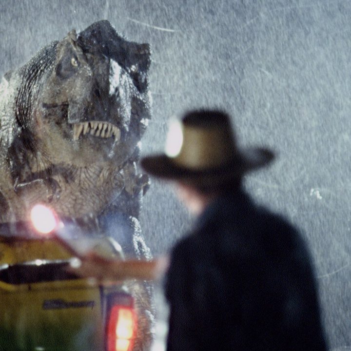 Sam Neill stares down the mighty T.Rex.