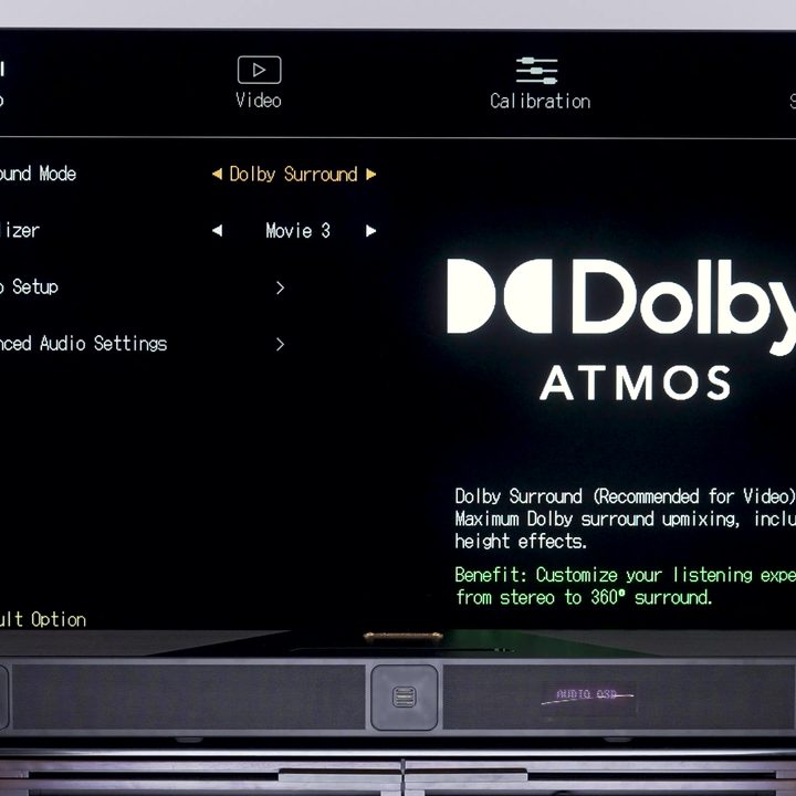 The Dolby Atmos menu screen for the Nakamichi Dragon Surround System.