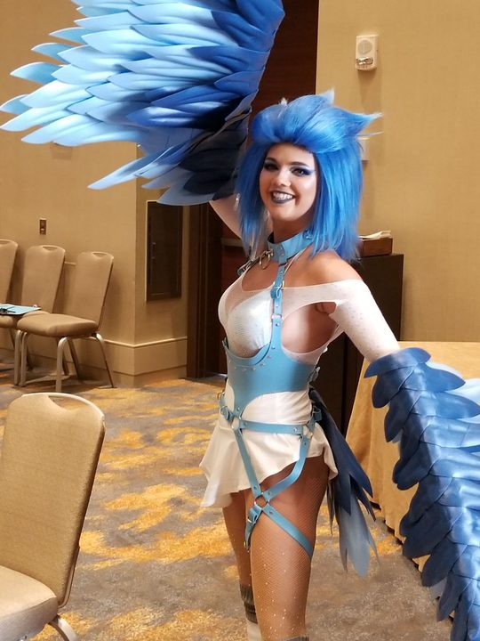 A fan dressed as Articuno from Pokemon.