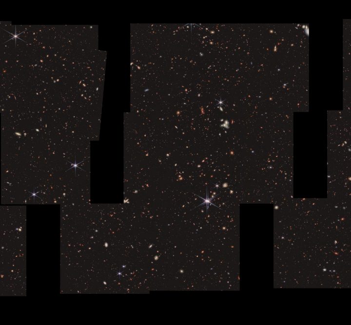A panoramic vista, known as the Cosmic Evolution Early Release Science (CEERS) Survey.