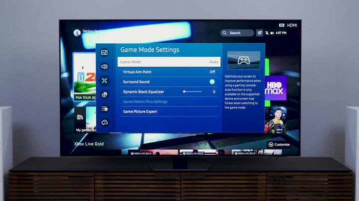 The game mode settings menu on a Samsung QN90C.