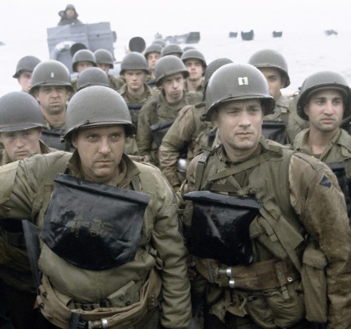 A group of soldiers prepare to get off a boat in Saving Private Ryan.