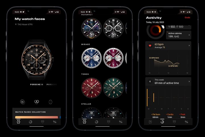 Screenshots taken from Tag Heuer's smartwatch app.