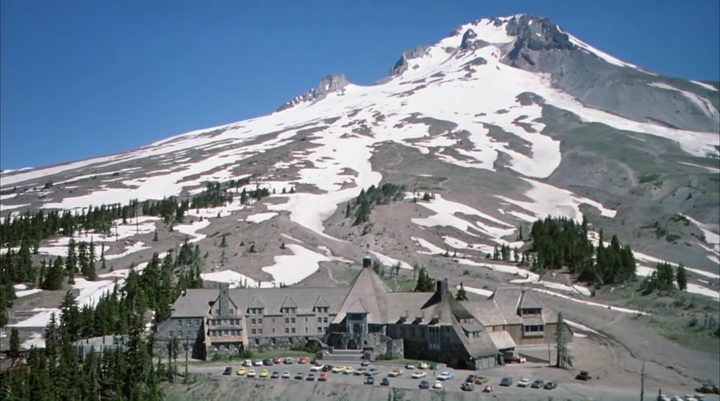 A wide shot of the Overlook Hotel in "The Shining."