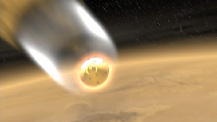 Rendering of a heat shield deploying over Venus.