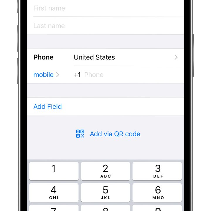 Adding a new contact's details in WhatsApp on iOS.