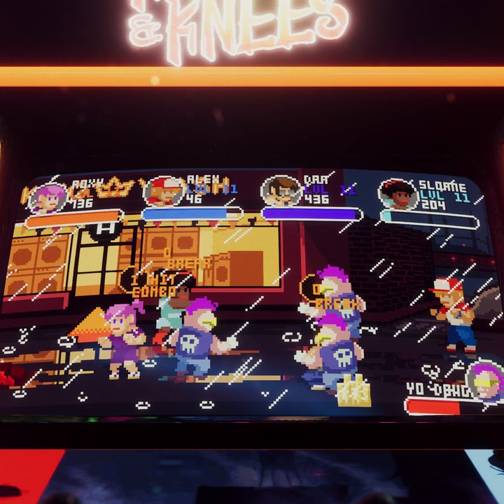 An arcade cabinet in Arcade Paradise shows a 2D brawler.