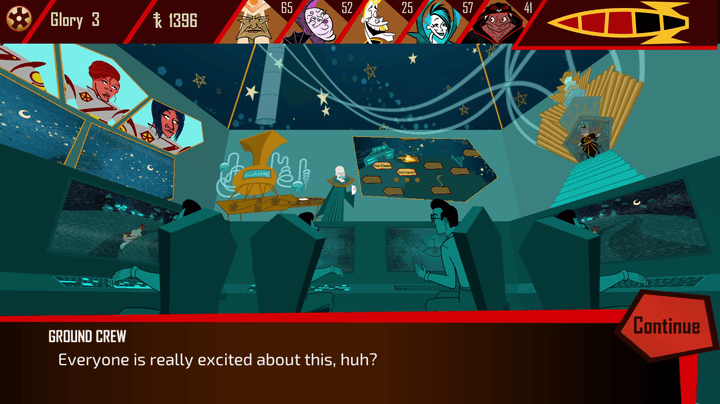 A room full of astronauts preps for a spaceship launch in Astronaut: The Best.